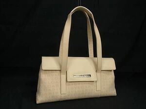 1円 ■極美品■ BVLGARI ブルガリ ロゴマニア キャンバス×レザー ハンドバッグ トート ショルダー 肩掛け レディース クリーム系 EA2359