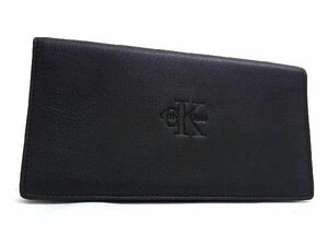 ■極美品■ Calvin Klein カルバンクライン レザー 二つ折り 長財布 ウォレット 札入れ カード入れ メンズ ブラック系 DD7528