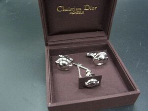 ■美品■ ChristianDior MONSIEUR クリスチャンディオール ムッシュ タイピン カフス カフリンクス アクセサリー シルバー系 DE2253