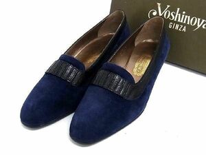 # as good as new # Ginza yo shino ya suede × leather heel pumps size 23 1/2 ( approximately 23.5cm) shoes shoes navy series × black group DD5073