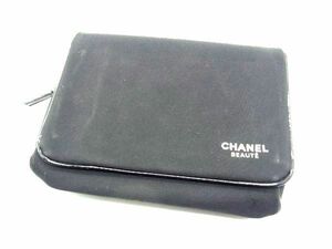 ■美品■ CHANEL シャネル ナイロン ミラー付き ポーチ メイクポーチ コスメポーチ 化粧ポーチ レディース ブラック系 DE0466