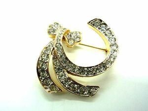 # beautiful goods # NINA RICCI Nina Ricci rhinestone ribbon motif pin brooch pin badge accessory gold group DE1554