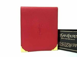 ■新品同様■ YVESSAINTLAURENT イヴサンローラン レザー 二つ折り 財布 ウォレット 札入れ 小銭入れ レディース レッド系 DE7545