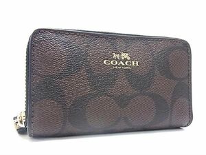 ■極美品■ COACH コーチ シグネチャー PVC コインケース 財布 ウォレット 小銭入れ ダークブラウン系×ブラック系 DE7254