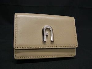 ■美品■ FURLA フルラ ムーン レザー 三つ折り 財布 ウォレット 札入れ 小銭入れ カード入れ レディース ベージュ系 DE6304