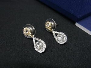 ■極美品■ SWAROVSKI スワロフスキー ラインストーン ピアス アクセサリー レディース シルバー系×ゴールド系 DE6600