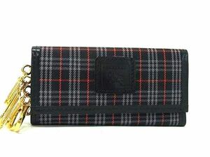 ■美品■ BURBERRY バーバリー ノバチェック キャンバス×レザー 5連 キーケース 鍵入れ ネイビー系×レッド系 DE7264