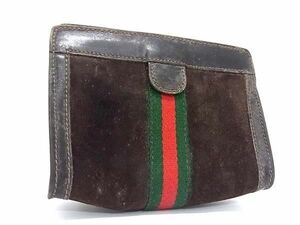 GUCCI グッチ シェリーライン スエード×レザー ポーチ マルチケース 小物入れ レディース メンズ ブラウン系 DE3588