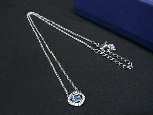 ■極美品■ SWAROVSKI スワロフスキー ラインストーン ネックレス ペンダント アクセサリー レディース シルバー系×ブルー系 DE6596