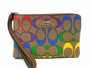 ■極美品■ COACH コーチ C9945 レインボーシグネチャー PVC×レザー マルチポーチ 小物入れ ブラウン系×マルチカラー DE5928