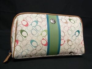 1円 ■美品■ COACH コーチ シグネチャー レザー マルチケース メイクポーチ 小物入れ レディース アイボリー系 BK1263