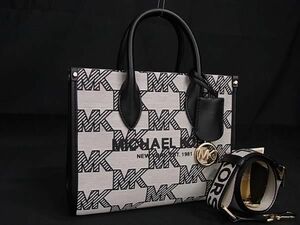 1 иен # новый товар # не использовался # MICHAEL KORS Michael Kors MK рисунок парусина × кожа ручная сумочка плечо оттенок черного × оттенок белого AZ2471