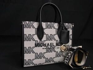 1円 ■新品■未使用■ MICHAEL KORS マイケルコース MK柄 キャンバス×レザー ハンドバッグ ショルダー ブラック系×ホワイト系 AZ2471