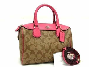 1 jpy # ultimate beautiful goods # COACH Coach F36702 signature PVC 2WAY handbag shoulder Mini Boston lady's brown group FD0365