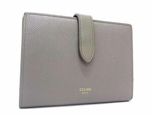 1円 CELINE セリーヌ ミディアムストラップ レザー 二つ折り 財布 ウォレット 小銭入れ 札入れ メンズ グレー系 FC5617