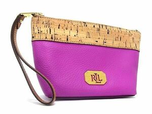 1円 ■美品■ LAUREN RALPH LAUREN ローレンラルフローレン レザー マルチケース 化粧ポーチ 小物入れ パープル系×ベージュ系 FC5673