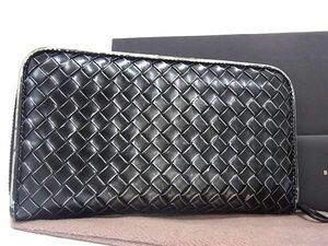 1円 BOTTEGA VENETA ボッテガヴェネタ イントレチャート レザー ラウンドファスナー 長財布 ウォレット メンズ ブラック系 FC5731