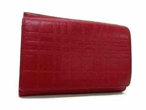 1円 ■極美品■ BURBERRY バーバリー レザー 三つ折り 財布 ウォレット 小銭入れ 札入れ カード入れ レディース レッド系 AX6681