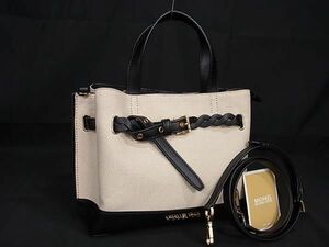 1円 ■新品同様■ MICHAEL KORS マイケルコース キャンバス×レザー 2WAY ハンドバッグ ショルダーバッグ ベージュ系×ブラック系 FD0639