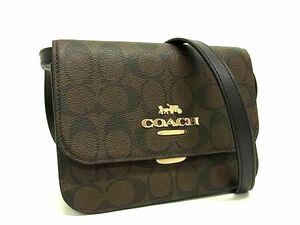 1 jpy # ultimate beautiful goods # COACH Coach C5592 signature PVC× leather Cross body shoulder bag diagonal .. bag dark brown series FD0568