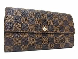 1円 LOUIS VUITTON ルイヴィトン N61734 ダミエ ポルトフォイユサラ 二つ折り 長財布 ウォレット 札入れ 小銭入れ ブラウン系 AX7230