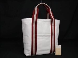 1 иен # прекрасный товар # BALLY Bally кожа × парусина большая сумка ручная сумочка женский мужской оттенок белого × оттенок красного FC5322