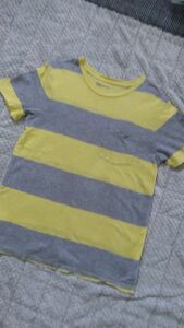 春夏物 GapKids 半袖Tシャツ キッズ 150サイズ ギャップ 男の子 グレー イエロー Tシャツ ボーダー