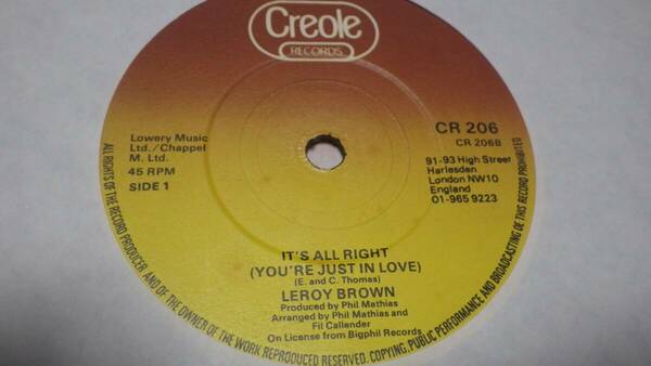 org 7inch leroy brown it's all right reggae レゲエ ex- roots ルーツ vintage ビンテージ レコード dub ダブ オリジナル盤 