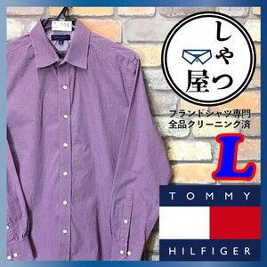 ME9-564◆USA正規品◆赤×紺◆【TOMMY HILFIGER トミーヒルフィガー】オールコットン ワイドカラー スリム チェックシャツ【メンズ L】長袖