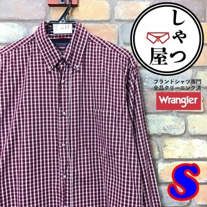 SD7-047◆状態良好◆定番【Wrangler ラングラー】チェック 長袖 ボタンダウンシャツ【メンズ 大きめS】赤 ワーク アメカジ 古着 薄手