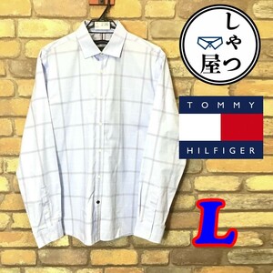 ME5-236*USA прямой импорт * стандартный товар * чистый .* освежение [ Tommy * Hilfiger ] прекрасный товар длинный рукав сорочка [ мужской L] бледно-голубой × фиолетовый бизнес рубашка с длинным рукавом 