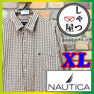 SD7-495◆BIGサイズ◆オレンジ×エンジ【NAUTICA ノーティカ】長袖 チェックシャツ【メンズ XL】古着 ポケット アメカジ ワーク