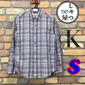 SD3-487◆状態良好◆SLIM FIT【Calvin Klein カルバンクライン】チェック 長袖 ボタンダウンシャツ【ユース M 140/レディース S】灰 古着