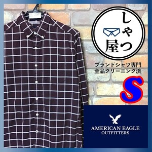 ME9-397◆USA直輸入◆正規品◆【American Eagle アメリカンイーグル】チェック 長袖 コットン ボタンダウンシャツ【メンズ S】エンジ