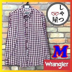 SD7-397◆状態良好◆パープル×白【Wrangler ラングラー】ブロックチェック 長袖 シャツ【メンズ M】紫 古着 ワーク アメカジ