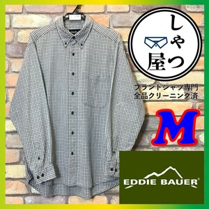 ME5-142◆USA直輸入◆雰囲気◎ベージュ系チェック【Eddie Bauer エディーバウアー】長袖 BDシャツ【メンズ M】ベージュ×ブラウン 登山