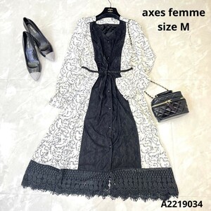 axes femme アクシーズファム小花柄ロング丈ワンピースsizeM 異素材ワンピース　ワンピース