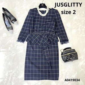 JUSGLITTYジャスグリッティーチェックペプラムタイトワンピースsize2 膝丈ワンピース