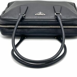 1円 PRADA プラダ サフィアーノレザー ブラック 黒 トートバッグ 肩掛け ハンドバッグ ロゴプレート SV金具 BL0095の画像5