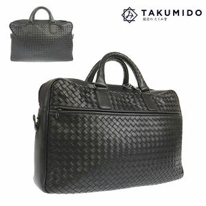 ボッテガ ヴェネタ Bottega Veneta ハンドバッグ イントレチャート ブラック レザー ビジネスバッグ 中古AB 276840