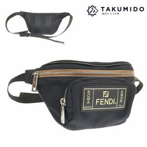 フェンディ FENDI ボディバッグ ウエストポーチ ブラック ナイロンキャンバス 中古A 276885