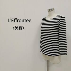 （V1-0738）L'Effrontee レフロンティ 丸首長袖ボーダーTシャツ ブラック/ホワイト レディース