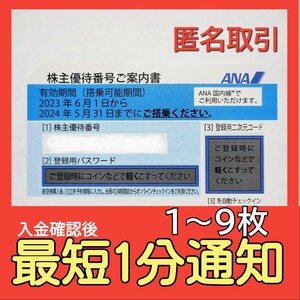 ANA 株主優待券 株主割引券 番号通知のみ コード通知 匿名取引 2024年5月31日 1枚 2枚 3枚 4枚 5枚 6枚 7枚 8枚 9枚 全日空