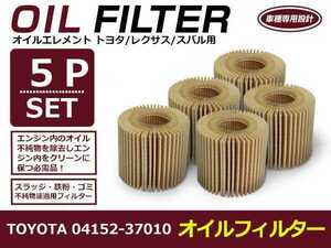 【送料無料】オイルフィルター 5個セット カローラルミオン ZRE152/154N H19.10-H28.01 トヨタ 互換純正品番04152-37010