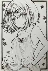 Art hand Auction 手描きイラスト モノクロ ペン画 オリジナル 女の子, コミック, アニメグッズ, 手描きイラスト