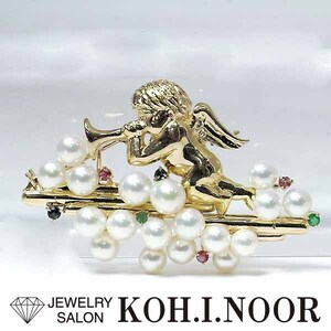  Akoya pearl ruby emerald sapphire 14 gold yellow gold K14YG brooch angel pearl pearl 