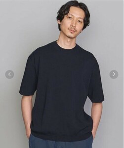 ◆新品・試着のみ◇BEAUTY&YOUTH UNITED ARROWS BY MDERN ミラノリブ クルーネック ニット ネイビー L 半袖ニットT 裾リブ◇◆