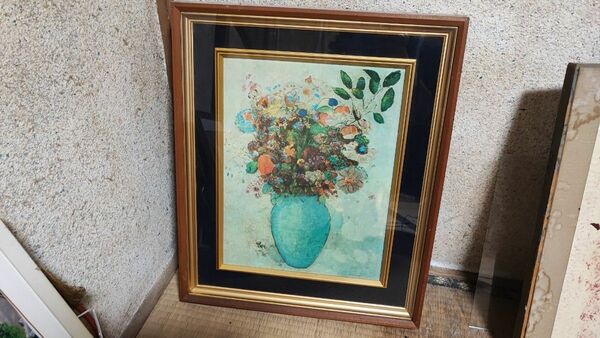 オディロン・ルドン トルコ石色の花瓶の花 絵画 複製画 レプリカ 額装 表面加工有り