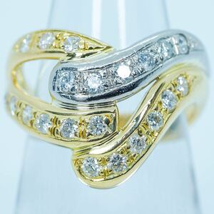 ★1円スタ!【0.55ct】K18YG PT850 6.4g ♯11 イエローゴールド プラチナ ラウンドカット ダイヤモンドリング Diamond Ring 指輪 仕上げ済