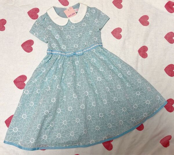 新品 メゾピアノ 襟付き花刺繍ワンピース 120